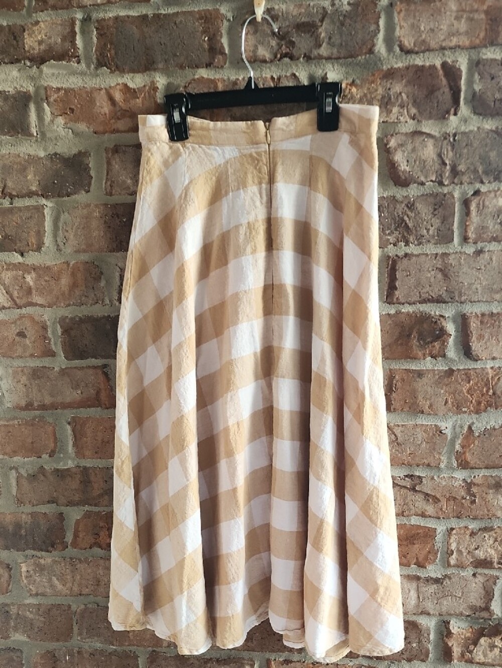 Who What Wear Cream and Tan Checked Midi Skirt - Picture 2 of 4